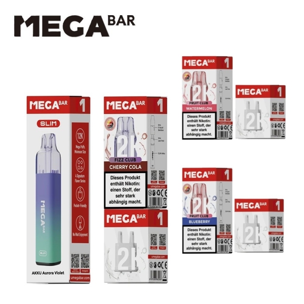 Mega Bar SLIM 12K Full Kit - alle Sorten